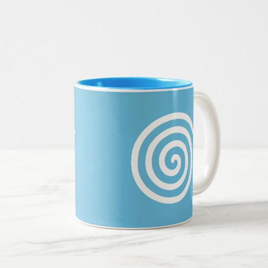 White Spiral op Turquoise Tweekleurige Koffiemok (Voorkant rechts)
