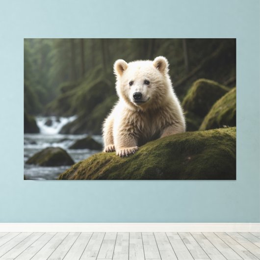 White Spirit Beer Cub Wildlife Art Canvas Afdruk (Insitu (Houten vloer))