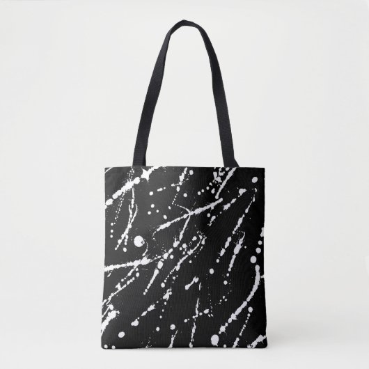 White Splatter op zwart-abstract Tote Bag (Voorkant)