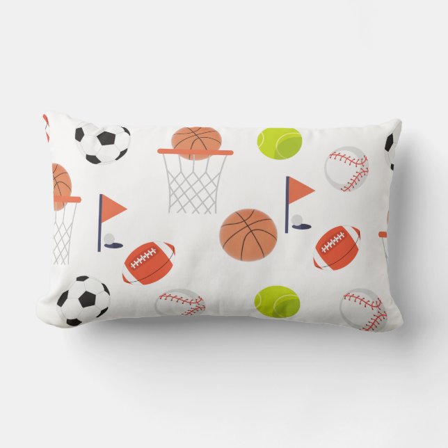 White Sports Balls Theme Collectie Lumbar Pillow Kussen (Voorkant)