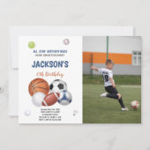 White Sports Birthday Uitnodigingen met foto (Voorkant)