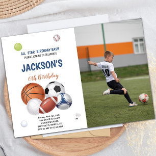 White Sports Birthday Uitnodigingen met foto