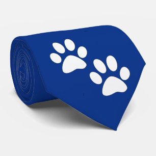 White Sports Mascot Paw Prints On Dark Blue Stropdas
