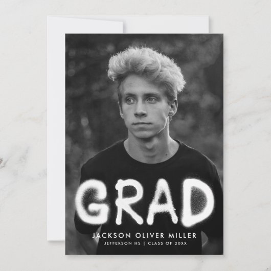 White Spray Paint Typography Photo Afstuderen Aankondiging (Voorkant)