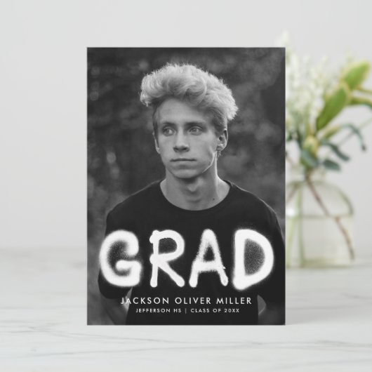 White Spray Paint Typography Photo Afstuderen Aankondiging (Staand voorkant)