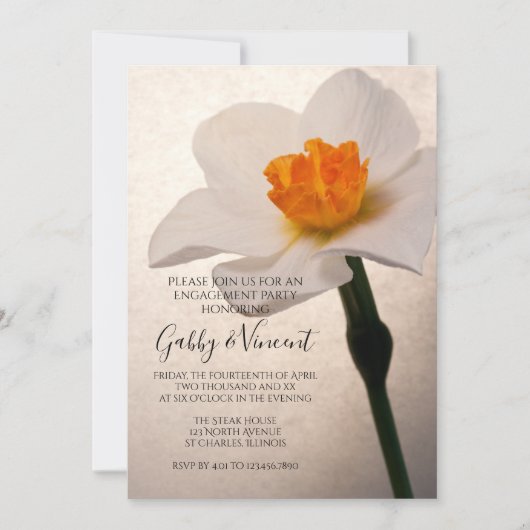 White Spring Daffodil Engagement Party Kaart (Voorkant)