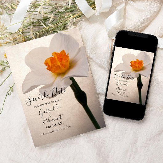 White Spring Daffodil Wedding Save the Date