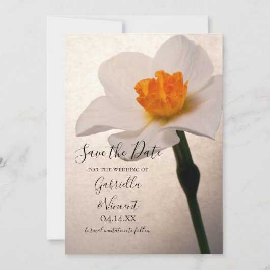 White Spring Daffodil Wedding Save the Date (Voorkant)