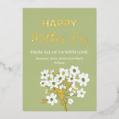 White Spring Florets Gelukkige Moeders Dag Goud Folie Feestdagenkaart (Voorkant)