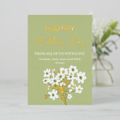 White Spring Florets Gelukkige Moeders Dag Goud Folie Feestdagenkaart (Staand Voorkant)