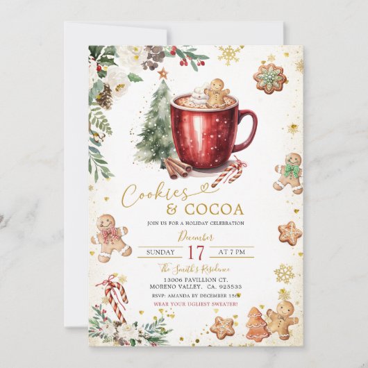 White Sprinkled Cookie Cocoa Christmas House Party Kaart (Voorkant)