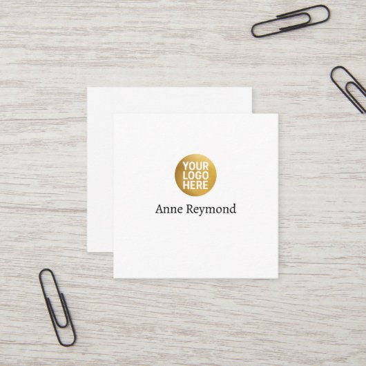 White Square Business Card with Logo Vierkante Visitekaartje (Voorkant / Achterkant in situ)