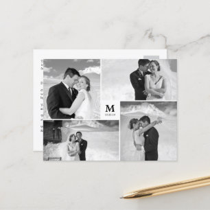 White Square Monogram 4 Foto Weddenschap Bedankt Briefkaart