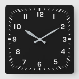 White Square Number Faceplate op Black Vierkante Klok