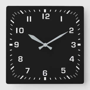 White Square Number Faceplate op Black Vierkante Klok