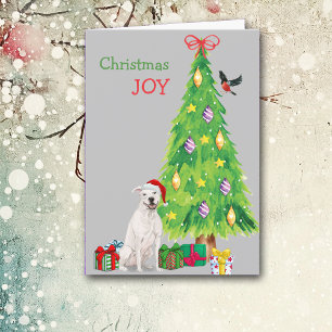 White Staffordshire Terrier and Holiday Tree Feestdagen Kaart