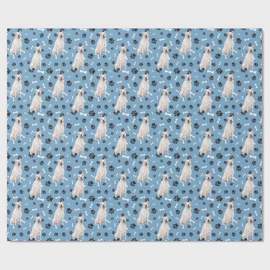 White Staffordshire Terrier Pattern on Blue Cadeaupapier (Vlak)