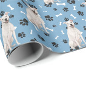 White Staffordshire Terrier Pattern on Blue Cadeaupapier (Rol Hoek)