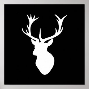 White Stag Head Poster