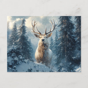 White Stag in de Winter Bossen Art Briefkaart