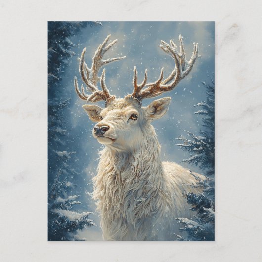 White Stag Portret Mystieke Winter Kunst Briefkaart (Voorkant)