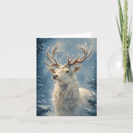 White Stag Portret Mystieke Winter Kunst Kaart (Voorkant)