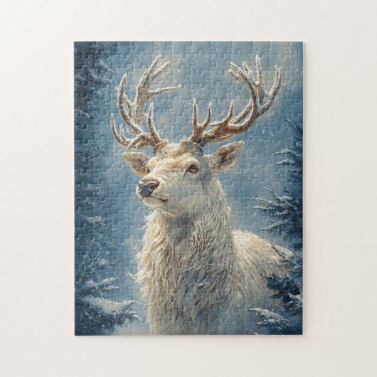 White Stag Portret Mystieke Winter Kunst Legpuzzel (Verticaal)