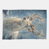 White Stag Portret Mystieke Winter Kunst Theedoek (Horizontaal)