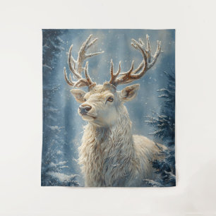 White Stag Portret Mystieke Winter Kunst Wandkleed