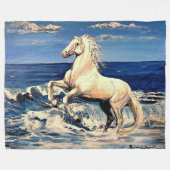 White Stalion, Andalusiaans paard in oceaan/kaap Fleece Deken (Voorkant (Horizontaal))
