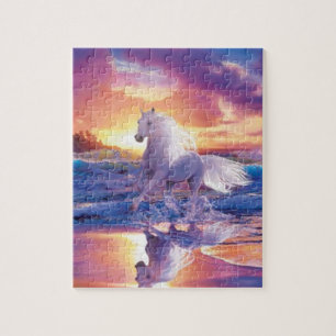 White Stallion Horse Beach Painting Legpuzzel