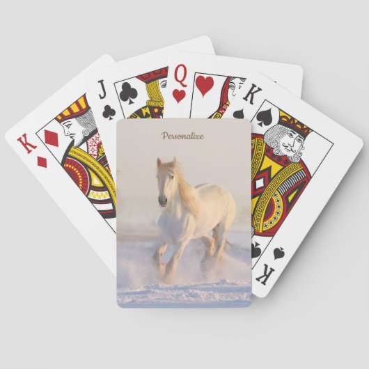 White Stallion Horse in Winter Snow Personalized Pokerkaarten (Achterkant)