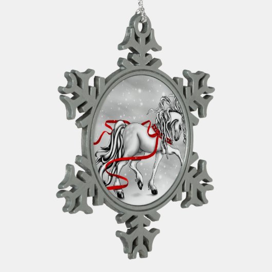 White Stallion Kerstannament Tin Sneeuwvlok Ornament (Links)