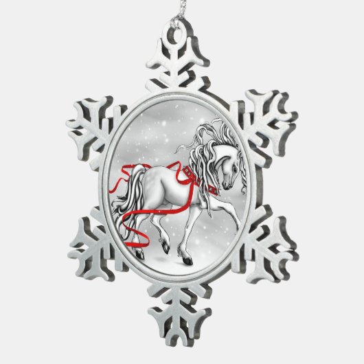 White Stallion Kerstannament Tin Sneeuwvlok Ornament (Rechts)