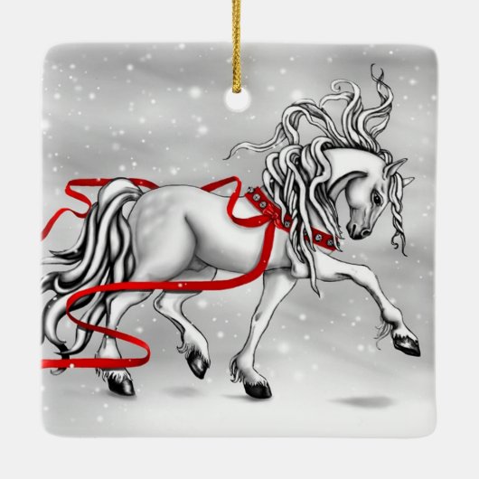 White Stallion Kerstdesign Keramisch Ornament (Achterkant)