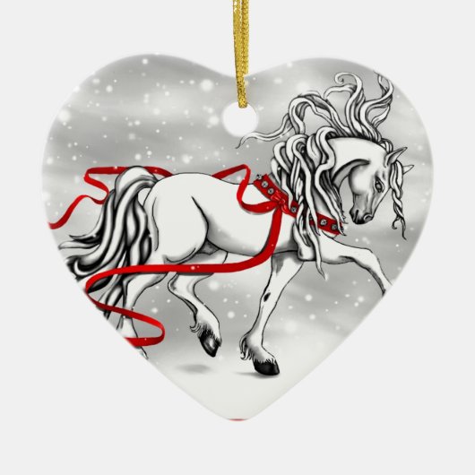 White Stallion Kerstdesign Keramisch Ornament (Voorkant)