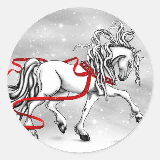 White Stallion Kerstdesign Ronde Sticker (Voorkant)