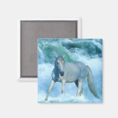 White Stallion & Ocean Waves Equine Art Magnet (Voorkant / Achterkant)