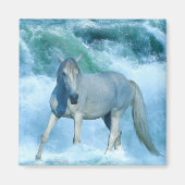 White Stallion & Ocean Waves Equine Art Magnet (Voorkant)