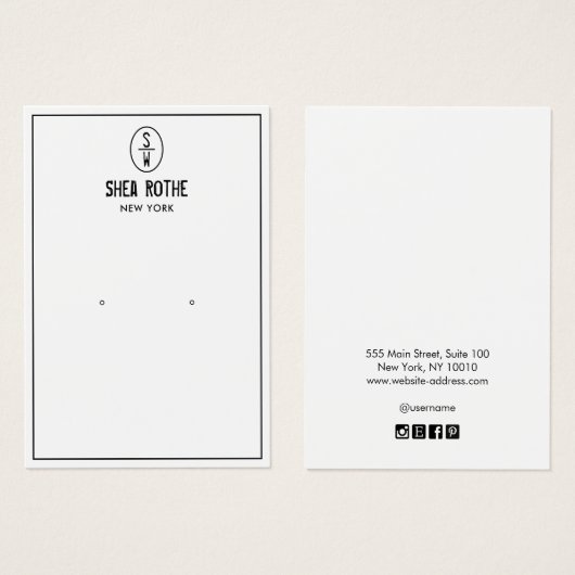 White  Stamp Monogram Earring Display Card Visitekaartje (Voorkant /achterkant)