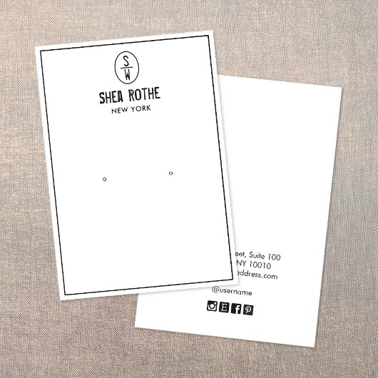 White Stamp Monogram Earring Display Card Visitekaartje