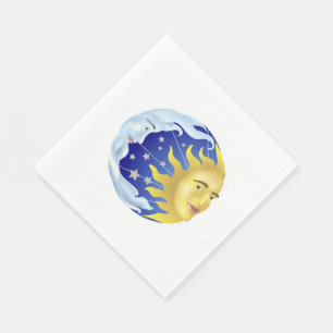 White Standard Luncheon Napkin/Sun, Moon and Stars Servetten