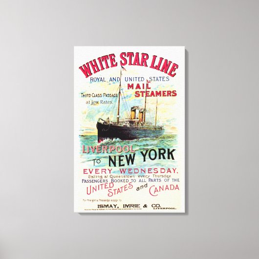 WHITE STAR LINE OCEAN MAIL STOOMBOOT CANVAS AFDRUK (Voorkant)