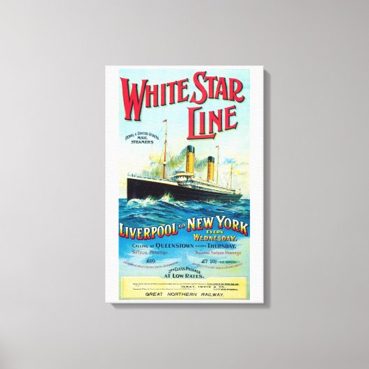 WHITE STAR LINE OCEAN MAIL STOOMBOOT CANVAS AFDRUK (Voorkant)