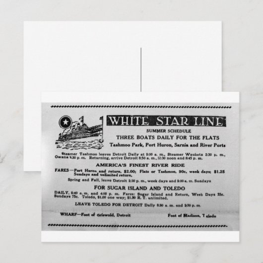 White Star Line Summer Schedule Tashmoo Park Briefkaart (Voorkant / Achterkant)