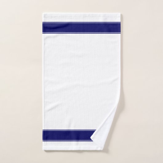 White Star Pattern & Monogram op Navy Blue & White Bad Handdoek (Handdoek)