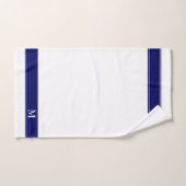 White Star Pattern & Monogram op Navy Blue & White Bad Handdoek (Handdoek)