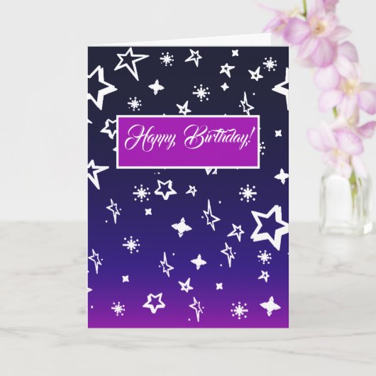 White Star Pattern on Blue to Magenta Ombre Kaart (Orchidee)