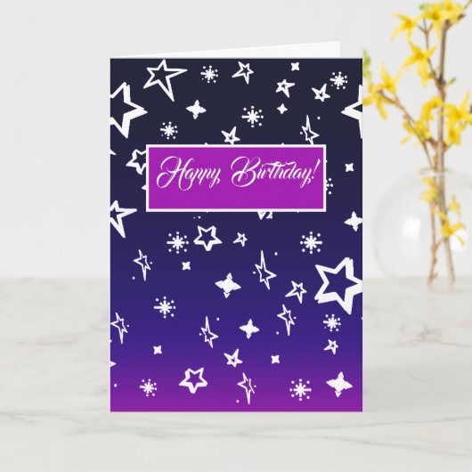 White Star Pattern on Blue to Magenta Ombre Kaart (Gele Bloem)