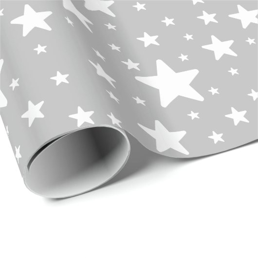 White Star Pattern on Grey Cadeaupapier (Rol Hoek)